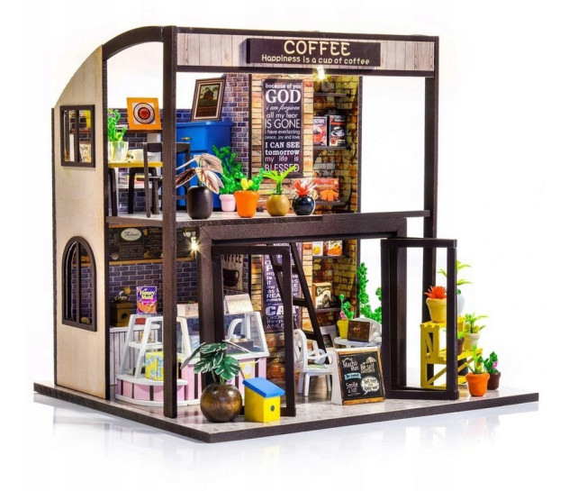 Składany Drewniany Model Puzzle 3D Corner Coffe Ho